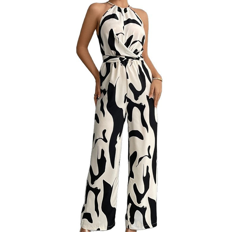 Women's Milk Pattern Halter Spaghetti Straps Backless Women's Jumpsuit/clothing