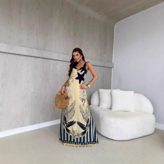 Multicolor Printing Striped Vacation Style Dress Dresses