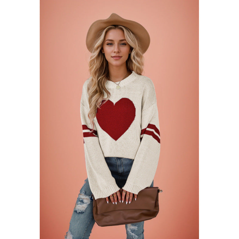 Women's Two-color Jacquard Love Valentine's Day Round Plus Size
