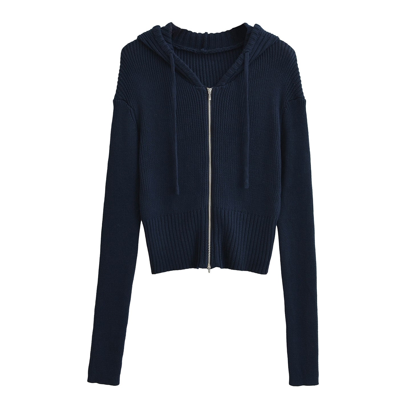 Women's Hooded Zipper Knitted Early Autumn Long Sleeve Knitwear