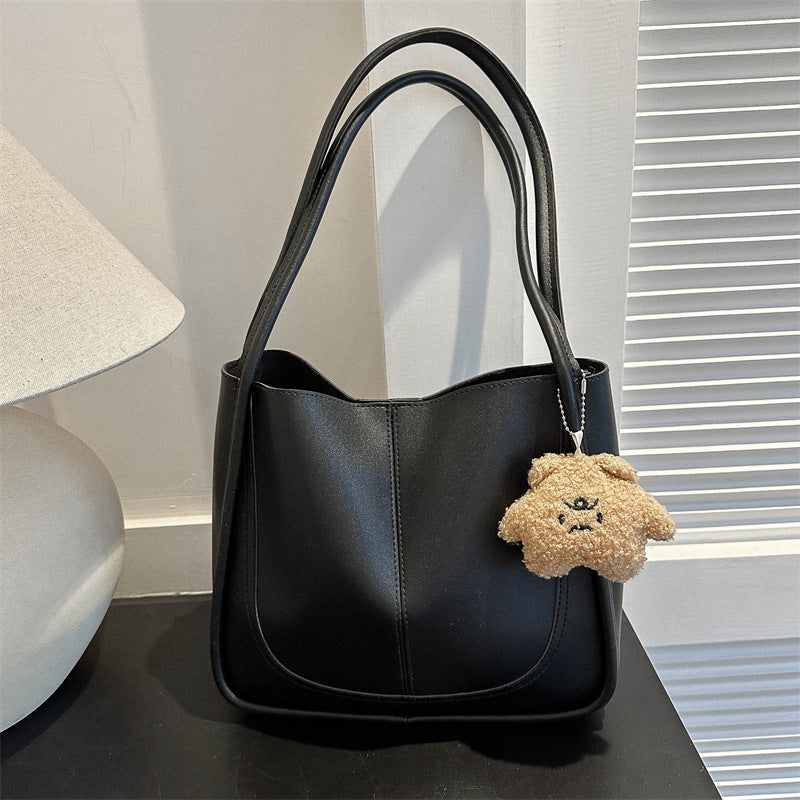 Women's Solid Color Stitching Simple Retro Large Tote Bags