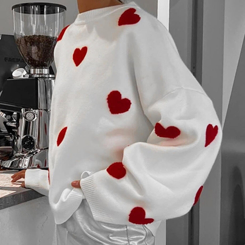 Women's Love Round Neck Long Sleeve Loose Knitted Casual Sweaters