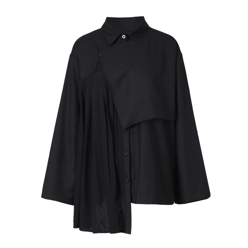 Women's Irregular With Personality Pleated Stitching Shirt Autumn Blouses