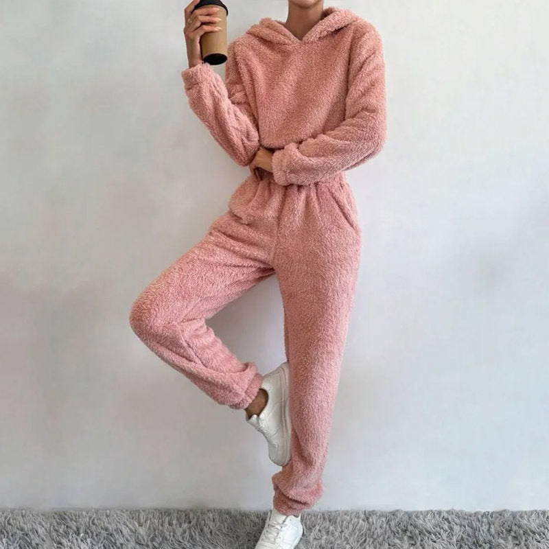 Women's Fashion Wear Plush Hooded Long Sleeve Suits