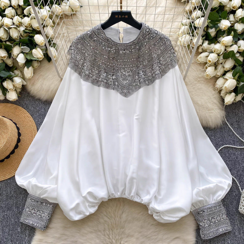 Women's Style Exquisite Beaded Shirt Fashion Loose Tops