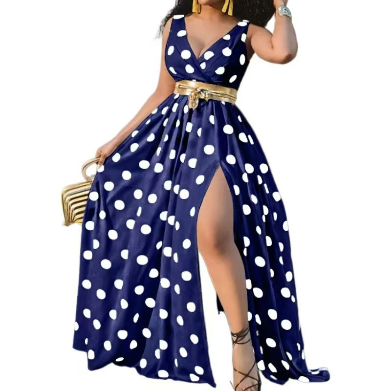 Women's Printed Elegant Sleeveless Sexy Slit Large Dress