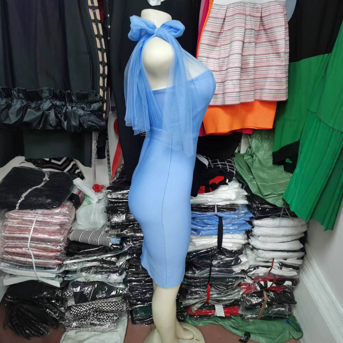 Tube Mesh Bow Bandage One-piece Dress Tops
