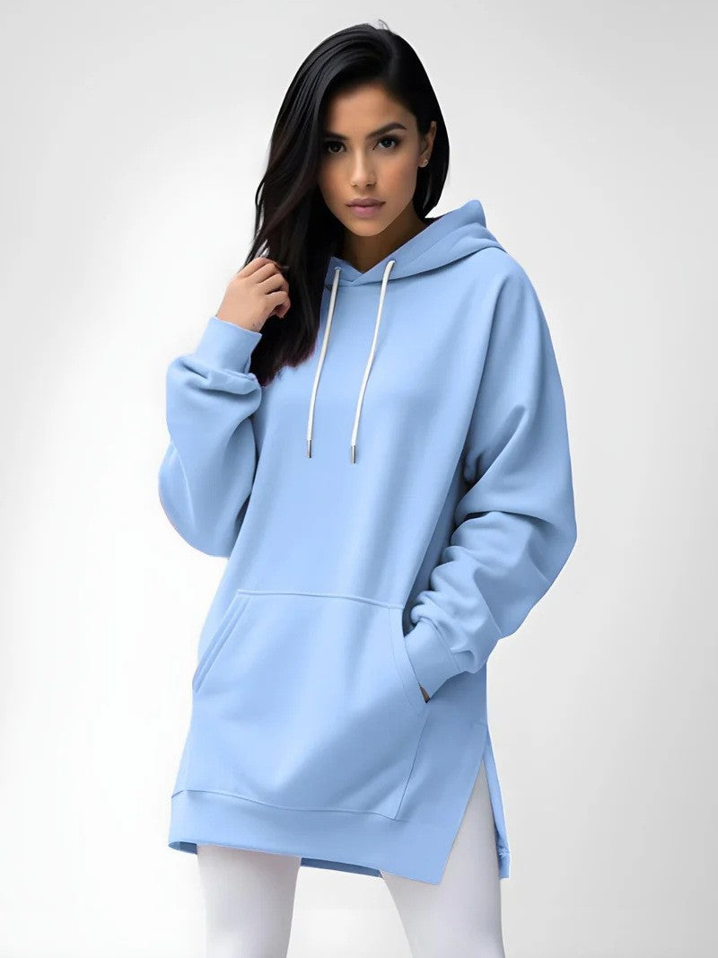 Women's Spring Solid Color Casual Hooded Rope Women's Sweater, Sweater