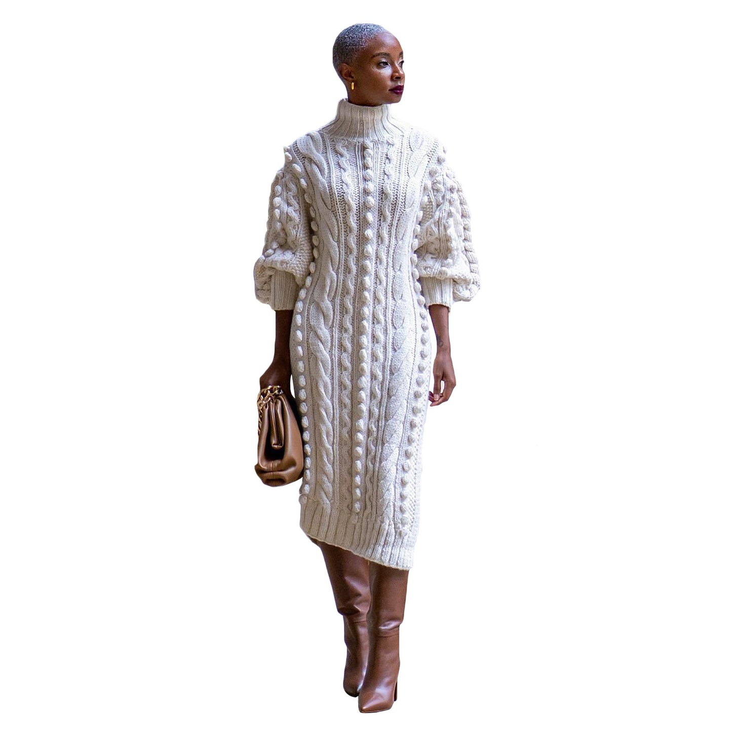 Women's Casual Turtleneck Slit Knitted Long Dress Sweaters
