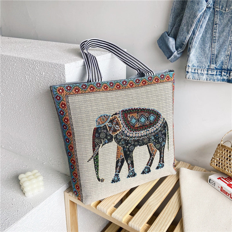 Fashionable Ethnic Style Shopping Cartoon Linen Shoulder Bags