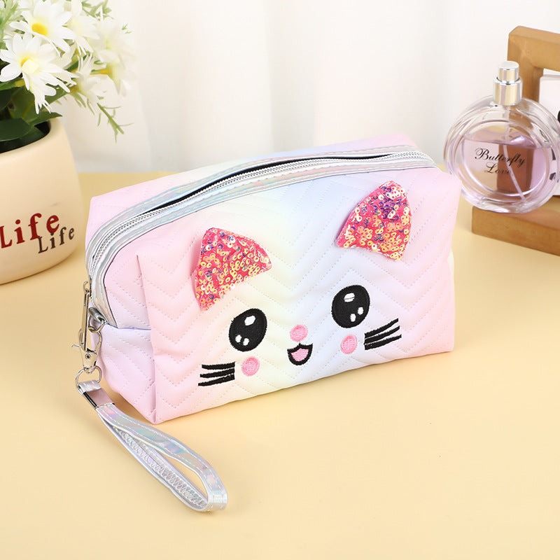 Gradient Cat Large Capacity Portable Cosmetics Travel Bags