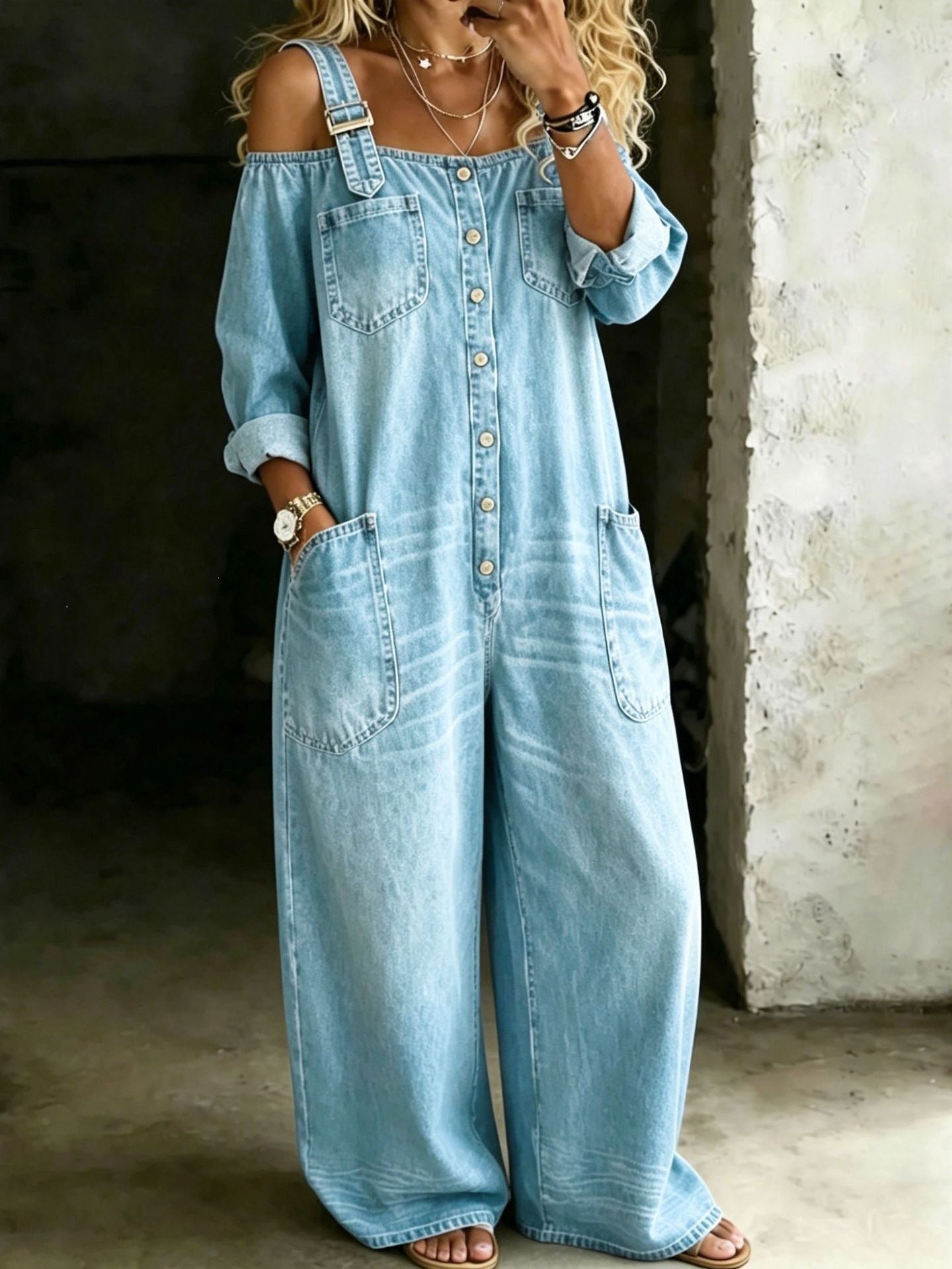 Unique Stylish Women's Fashion Single-breasted Overalls Women's Jumpsuit/clothing