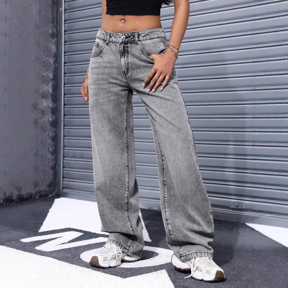 Women's Retro Low Waist Washed Straight Autumn Street Women's Jeans