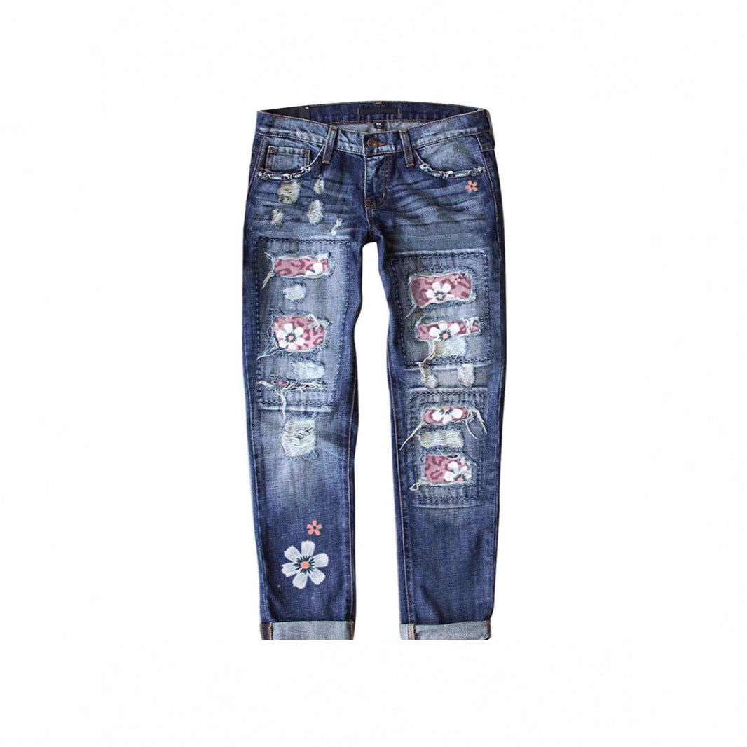 Women's Fashionable Printed Denim Trousers For Women's Jeans