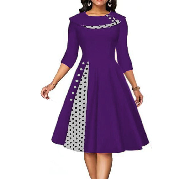 Women's Retro Polka Dot Cinched Swing Dress