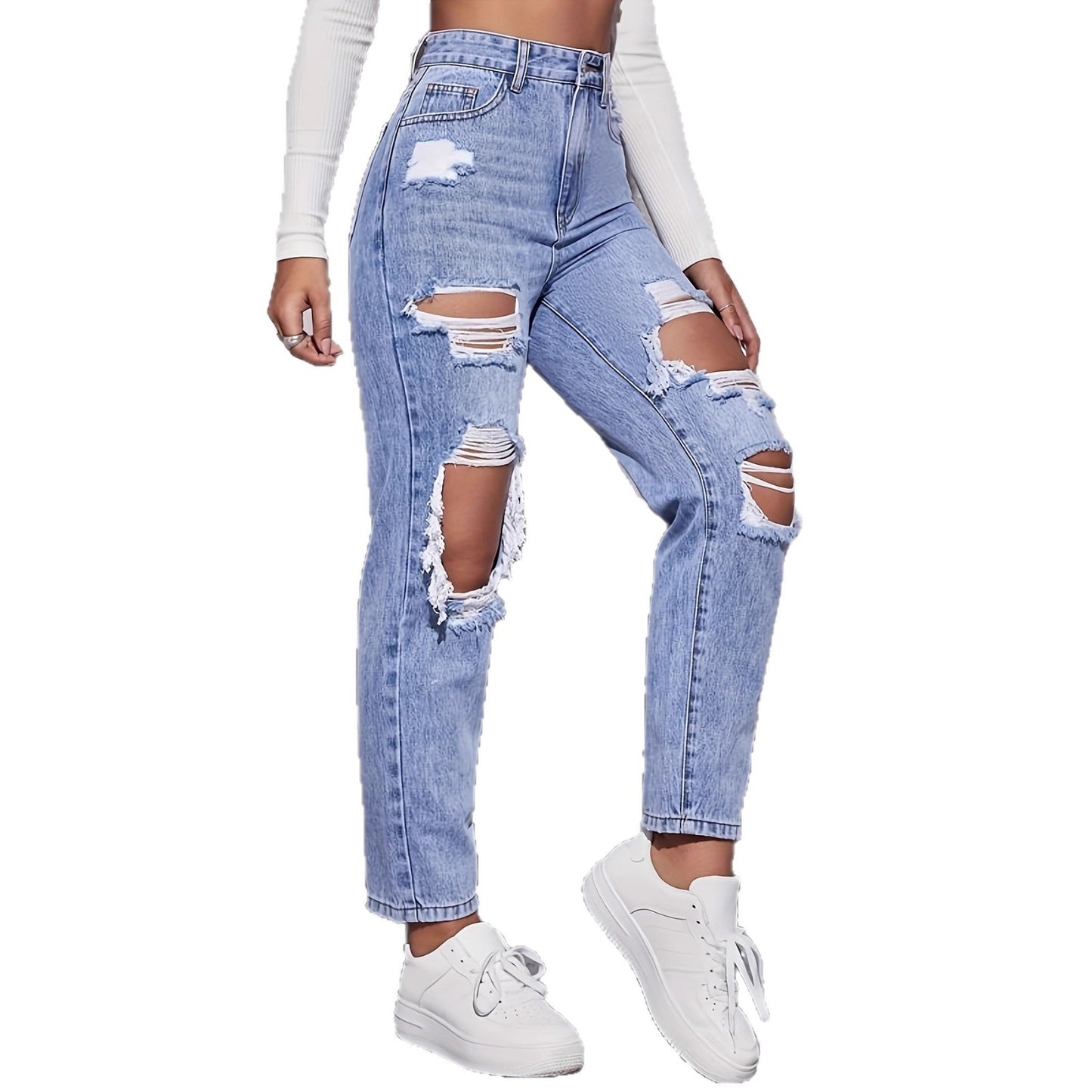Women's Ripped Fried Salt Denim Smart Trousers Women's Jeans