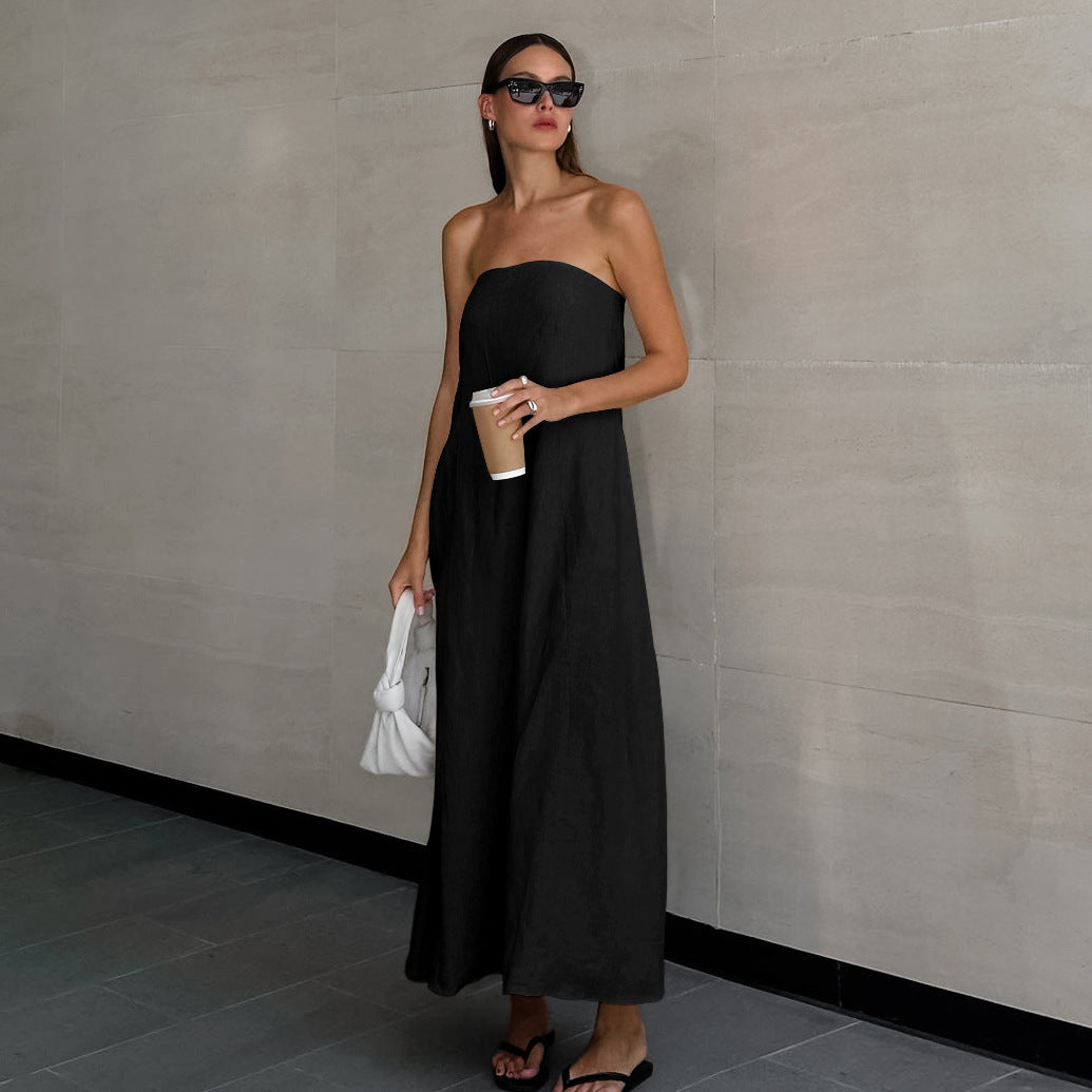 Women's Linen Tube Dress Vacation Casual Ramie Dresses