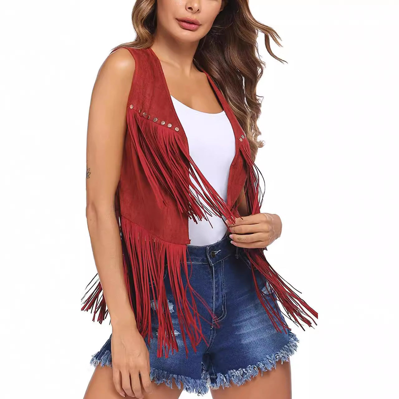 Durable Classic Women's Tassel Suede Mid-length Vests