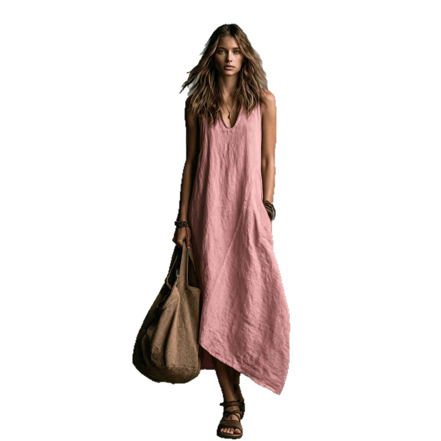 Summer Fashion Stitching Sleeveless Pocket Vacation Dress