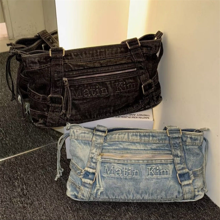 Women's Washed Denim Underarm Leisure Commute Shoulder Bags