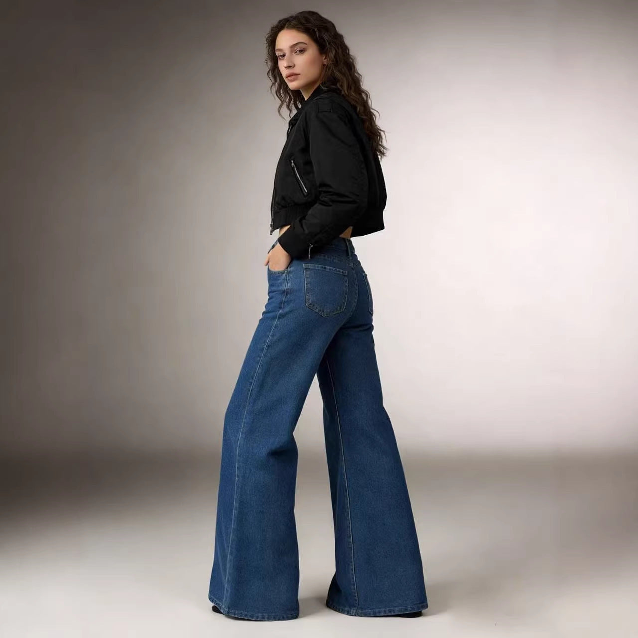 Women's High Waist Wash Skinny Loose Wide Leg Women's Jeans