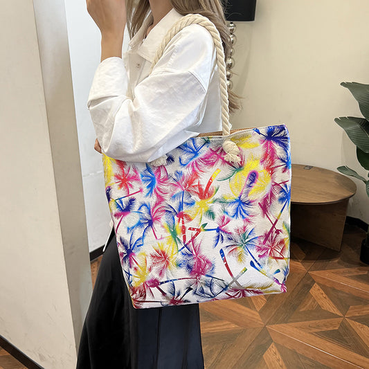 Women's Linen Hot Printed Pattern Large Capacity Shoulder Bags