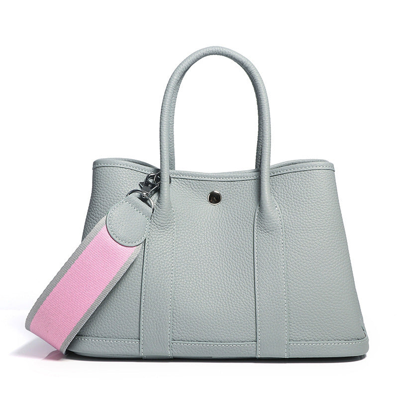 Durable Women's Cowhide Lychee Pattern Wide Handbags