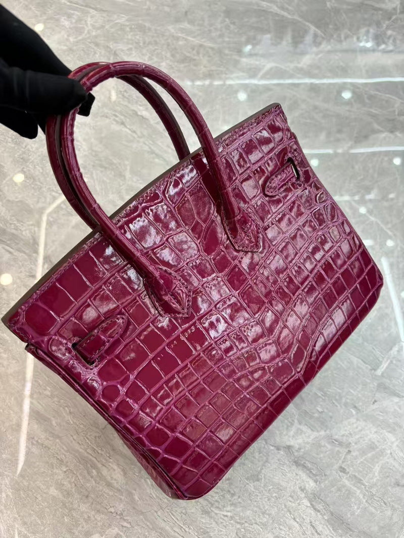 Women's Genuine Leather Shiny Patent Crocodile Pattern Bags