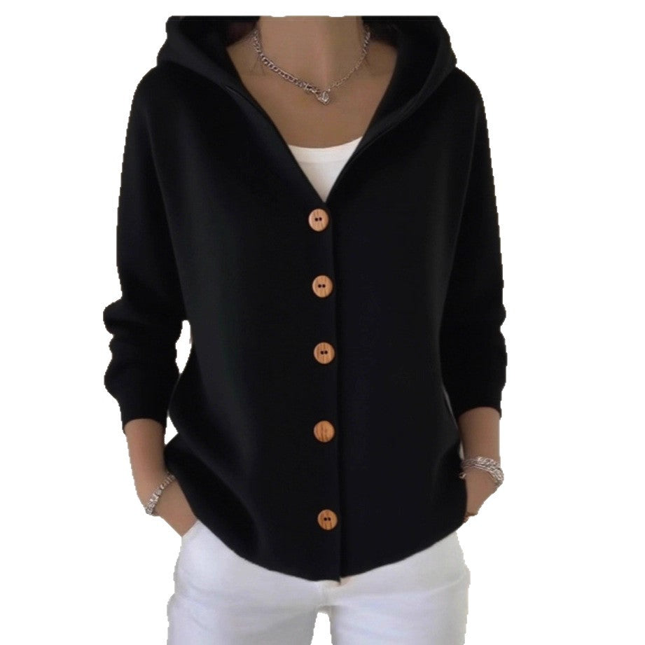Women's Hooded Knit Solid Color Casual Fashion Cardigans
