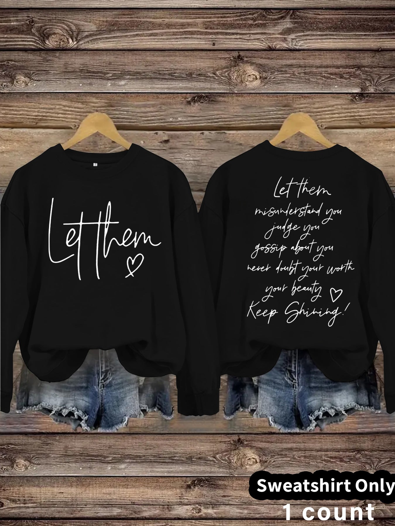 Women's Round Neck Letter Print Casual Loose Sweaters