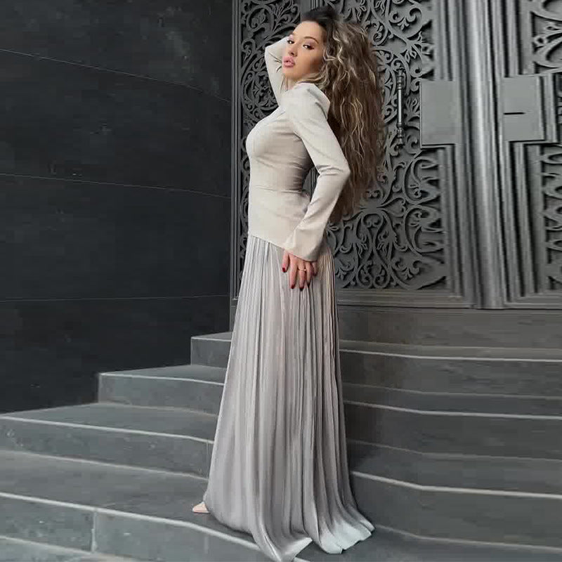 Women's Autumn Solid Color Fashion Stitching Design Round Dresses