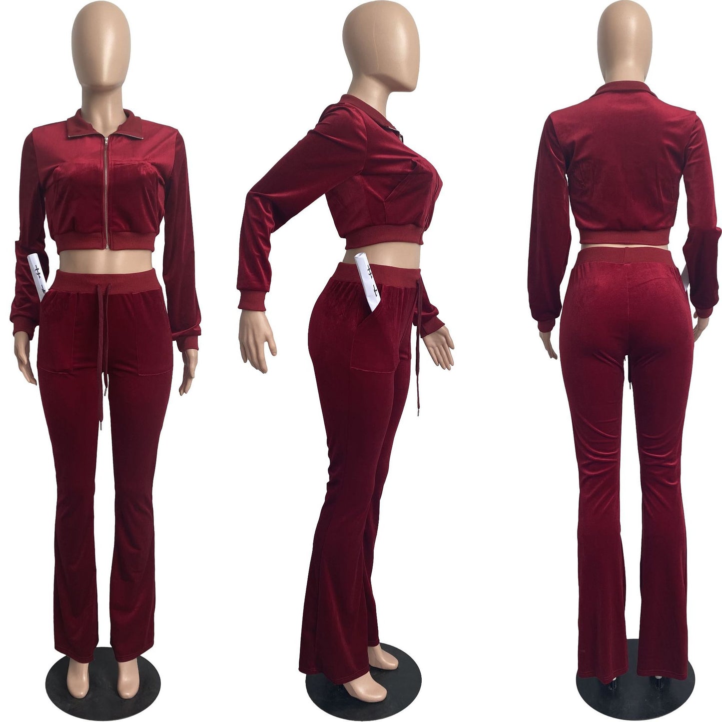 Women's Fashion Veet Solid Color Long Sleeve Bell-bottom Suits
