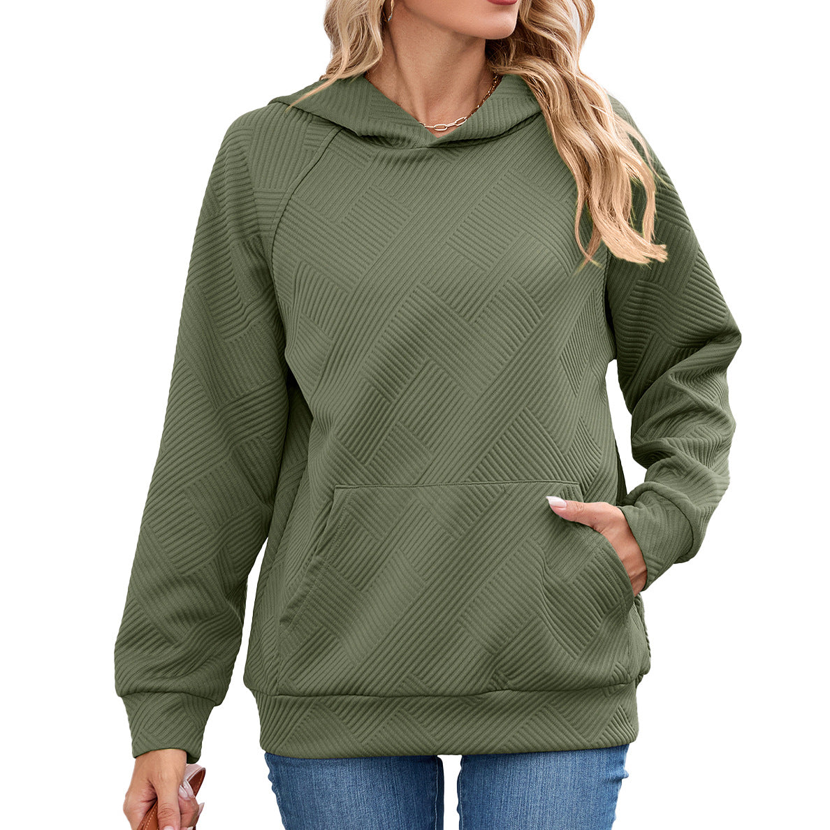 Women's Solid Color Hooded Loose Pockets Long Women's Sweater, Sweater