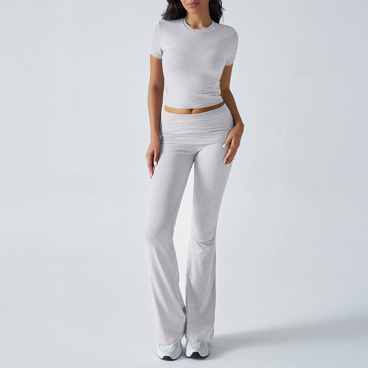 Women's Solid Color Short-sleeved High Waist Trousers Fashion Casual Suit