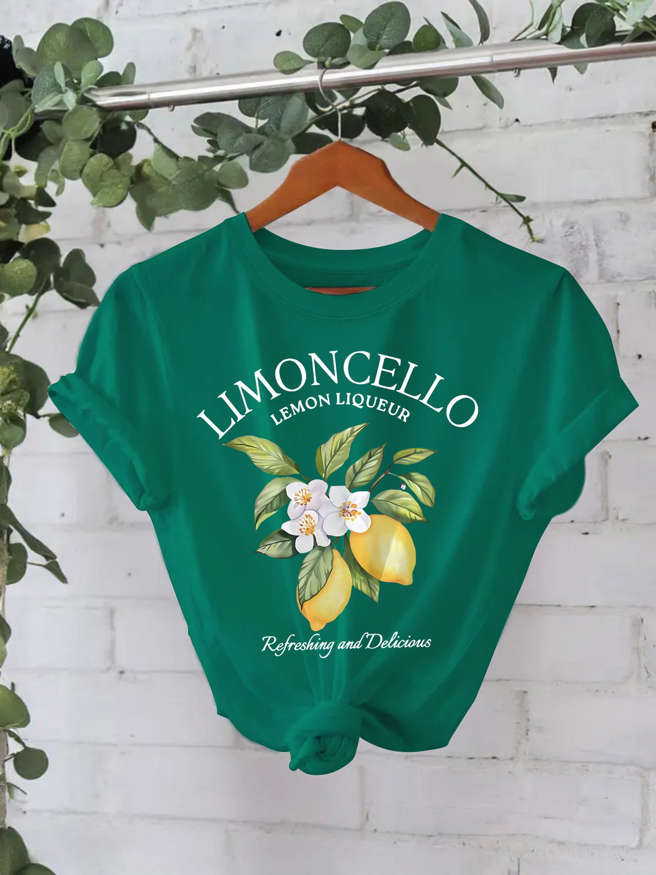 Women's Cotton Summer Sleeve Round Neck American Lemon Pattern Printed Shorts