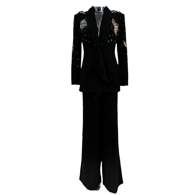 Three-dimensional Butterfly Beads Rhinestones Two-piece Set Fashion Casual Suit