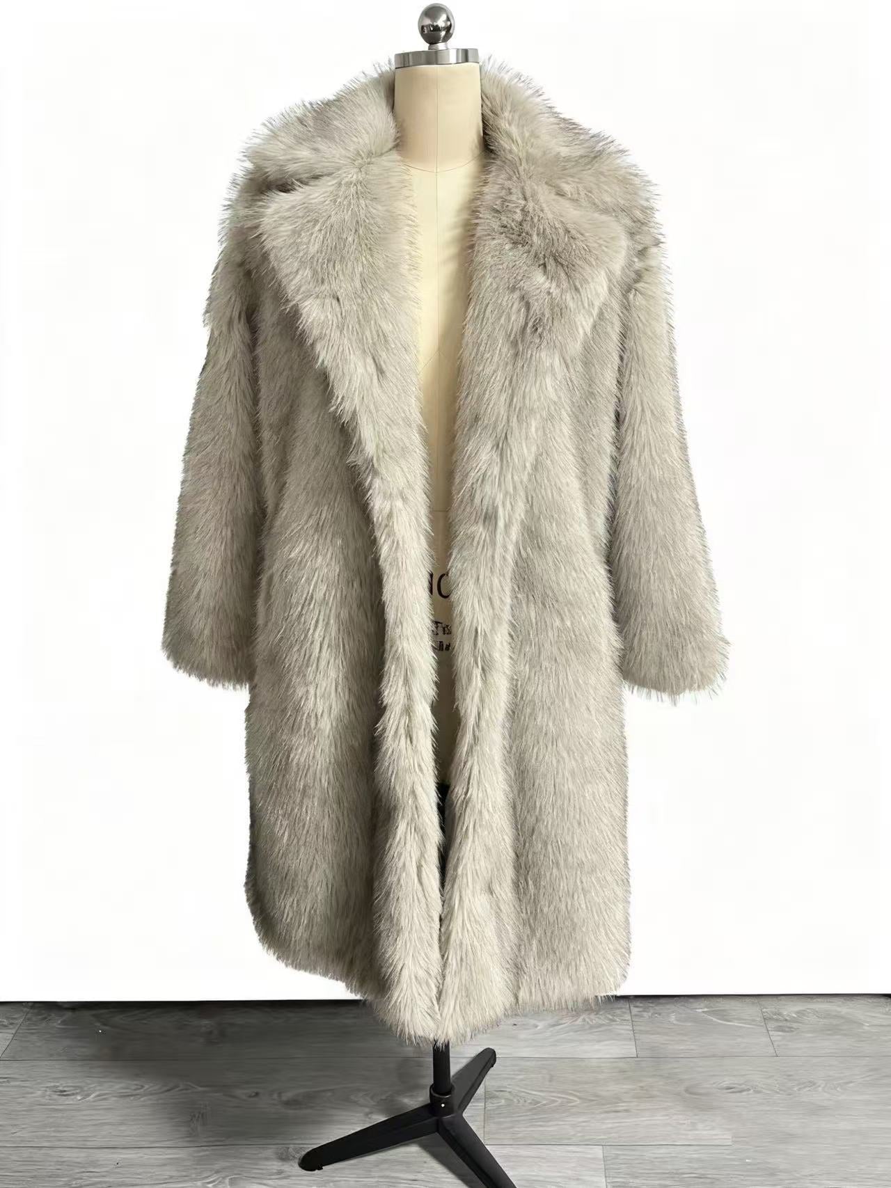 Long Section Collar Imitation Fur Mid-length Coats