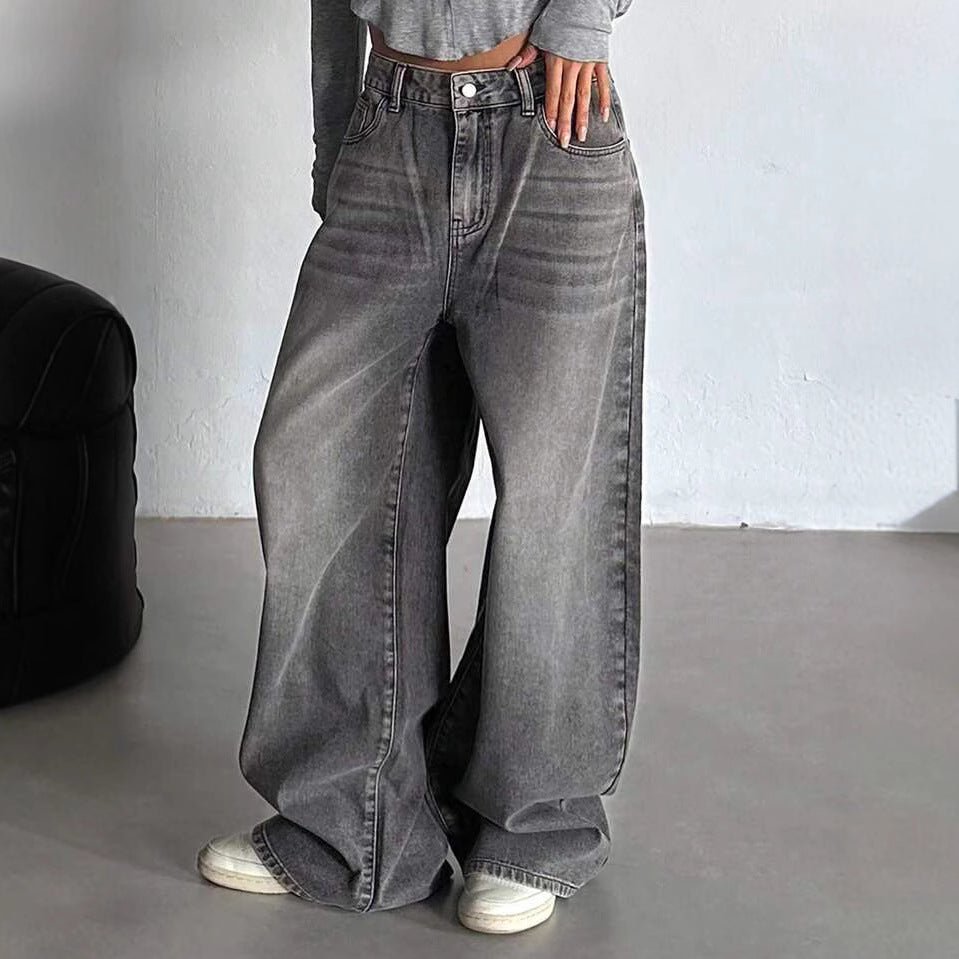 Fashion Retro Straight Loose High Waist Wide Leg Casual Trousers Women's Jeans
