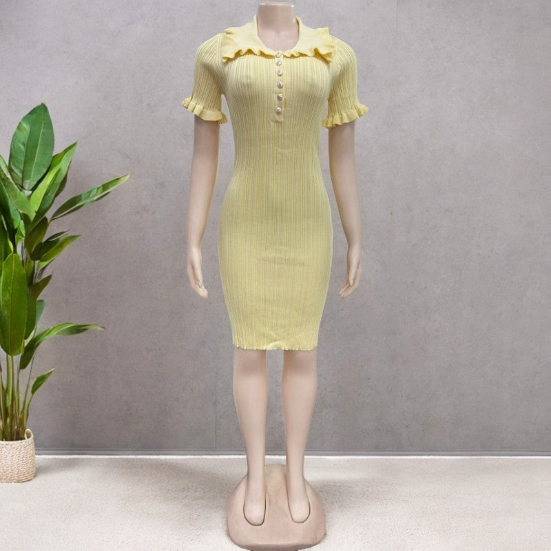Women's Collar Retro French Ruffle Button Classic Dress
