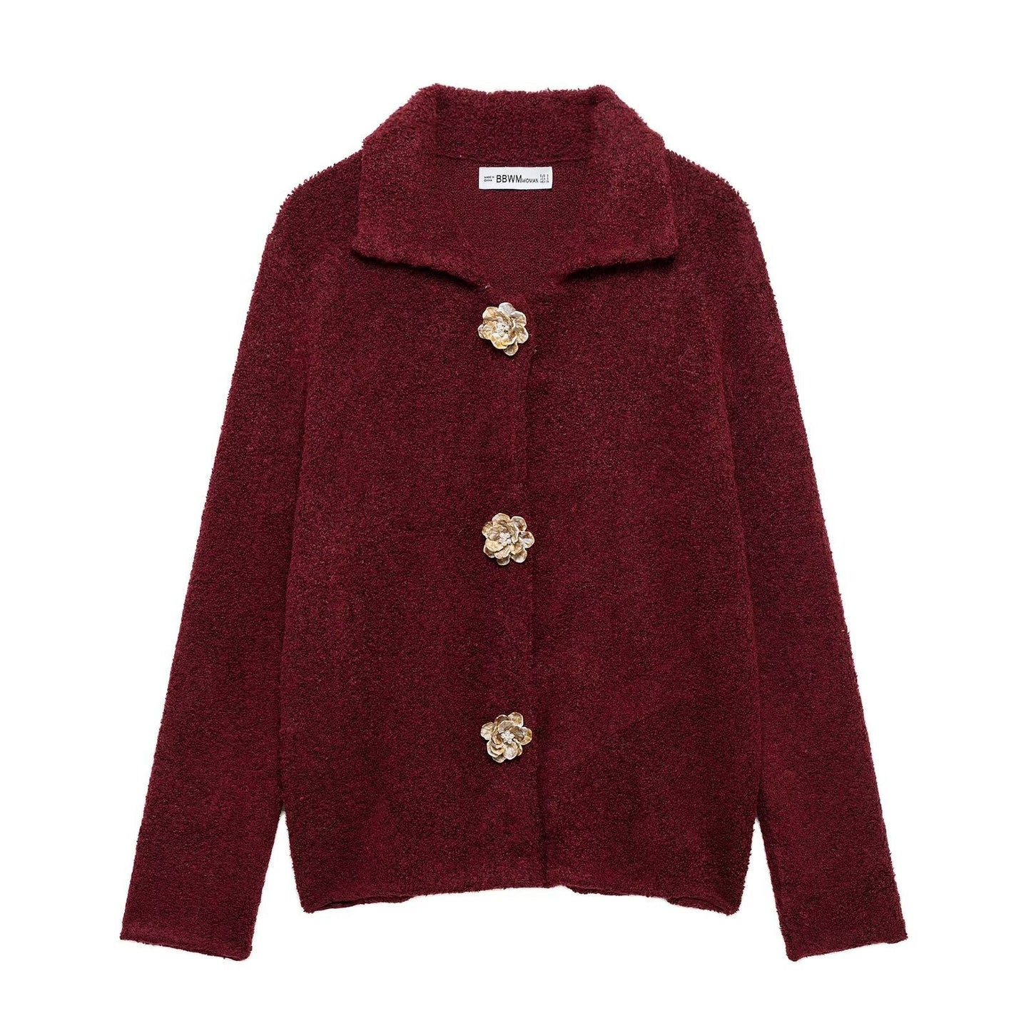 Women's Artificial Wool Belt Flower Button Knitted Sweaters