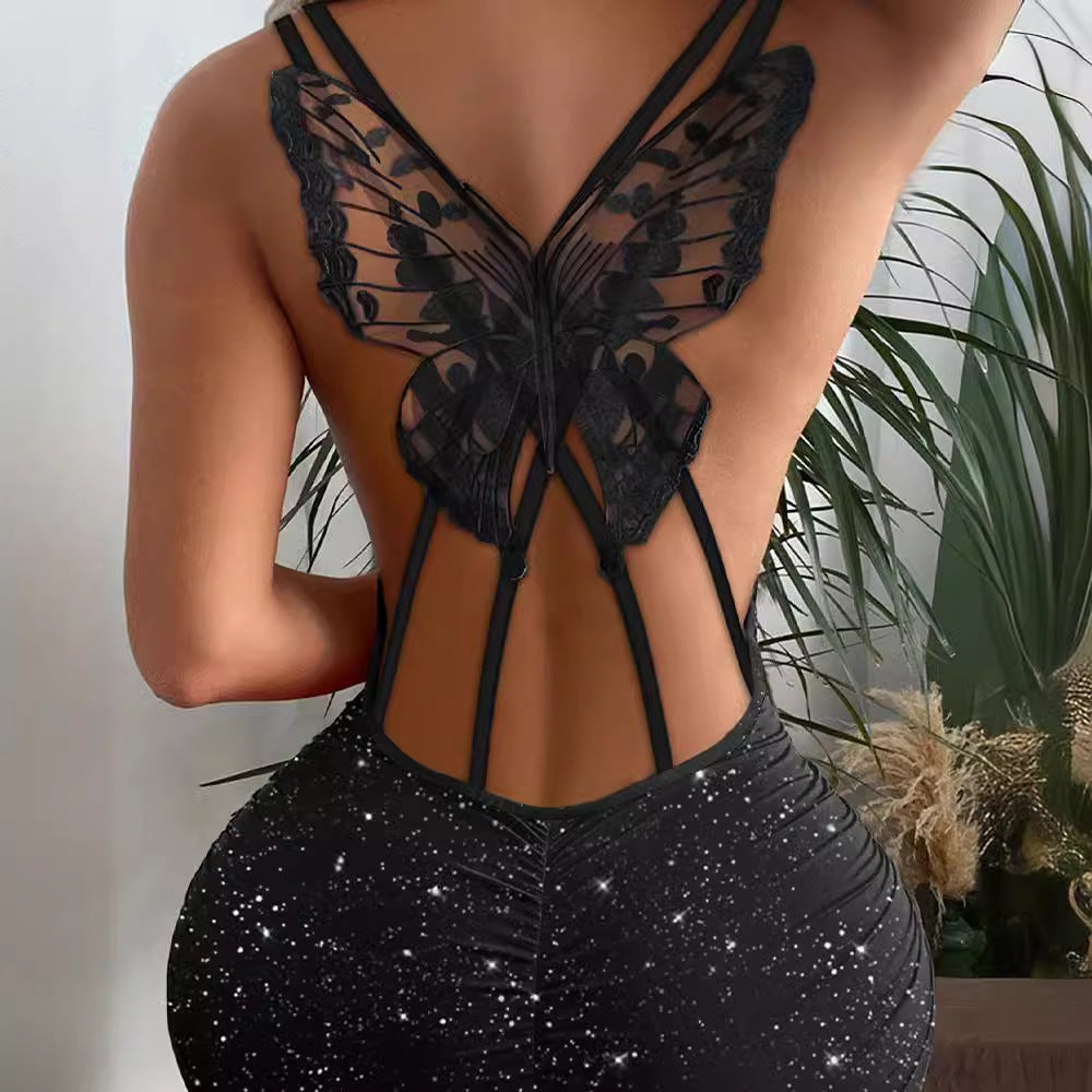 Fashion Back Butterfly Hollow Flash Stretch Dress
