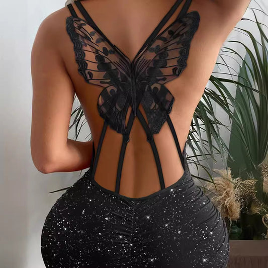 Fashion Back Butterfly Hollow Flash Stretch Dress
