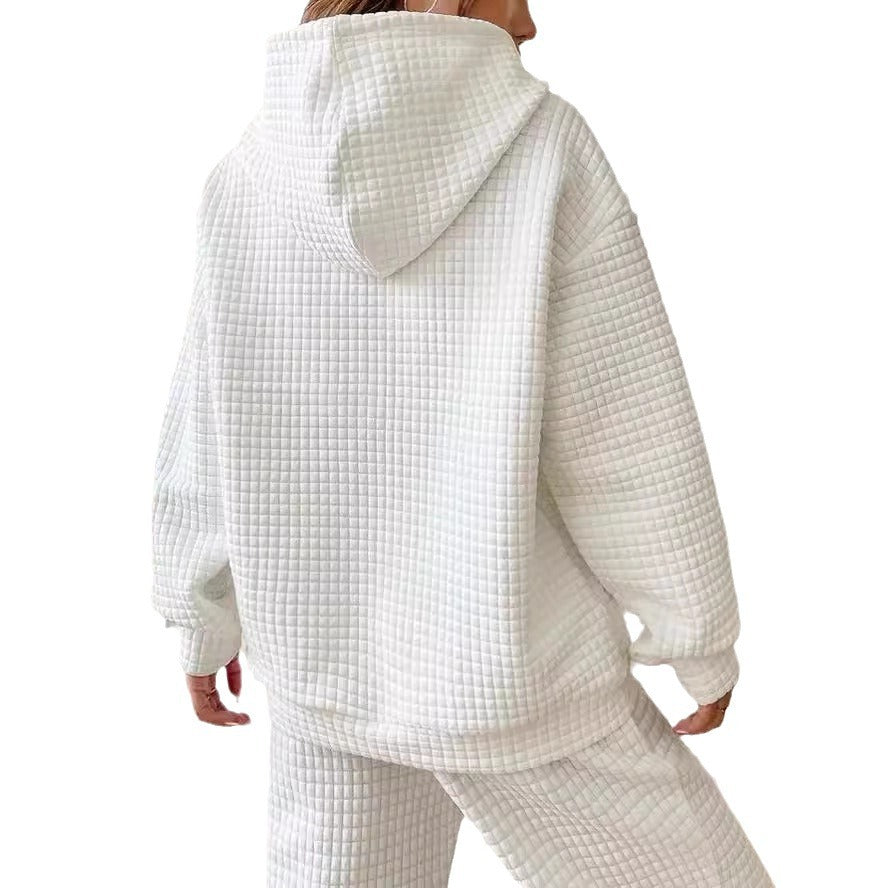 Women's Waffle Round Neck Long-sleeved Solid Color Tops