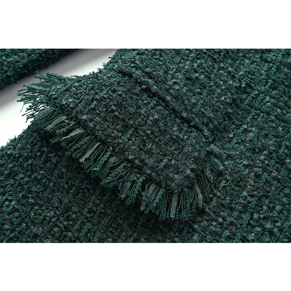 Dark Green Woolen Tassel Design High Waist Suits