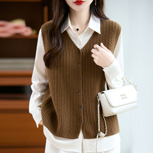 Women's Wool Loose Hollow Waistcoat Sleeveless Knitted Vests