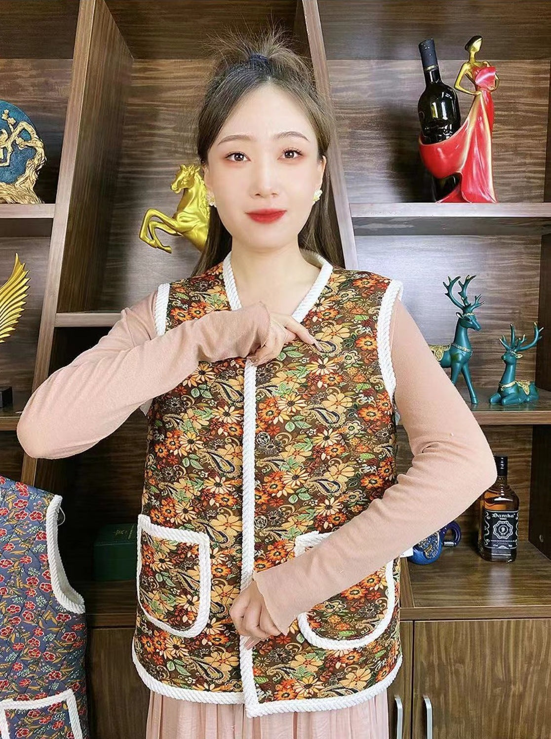 Women's Mother's Fleece Lined Padded Pattern Warm Women's Vest