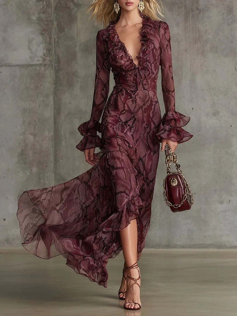 Women's Clothes Flared Sleeves Lace Dress Long Dresses