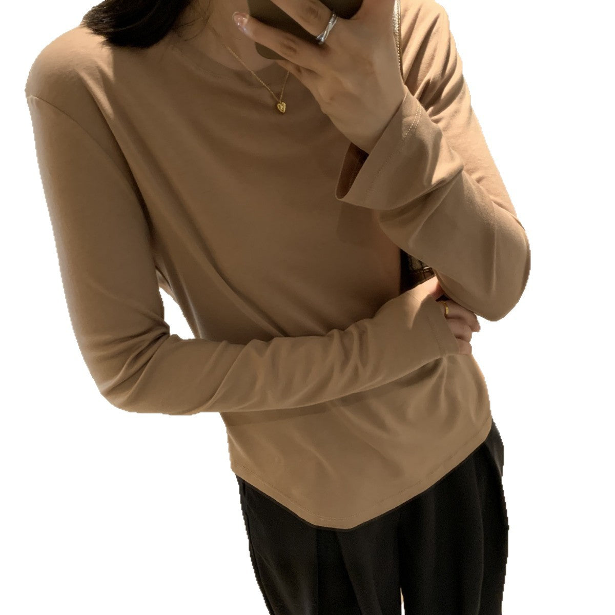 Women's Autumn Solid Color Soft Glutinous Round Blouses