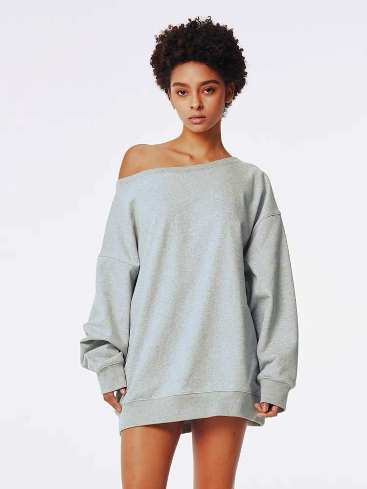 Street Oblique Shoulder Design Sense Loose Sweaters