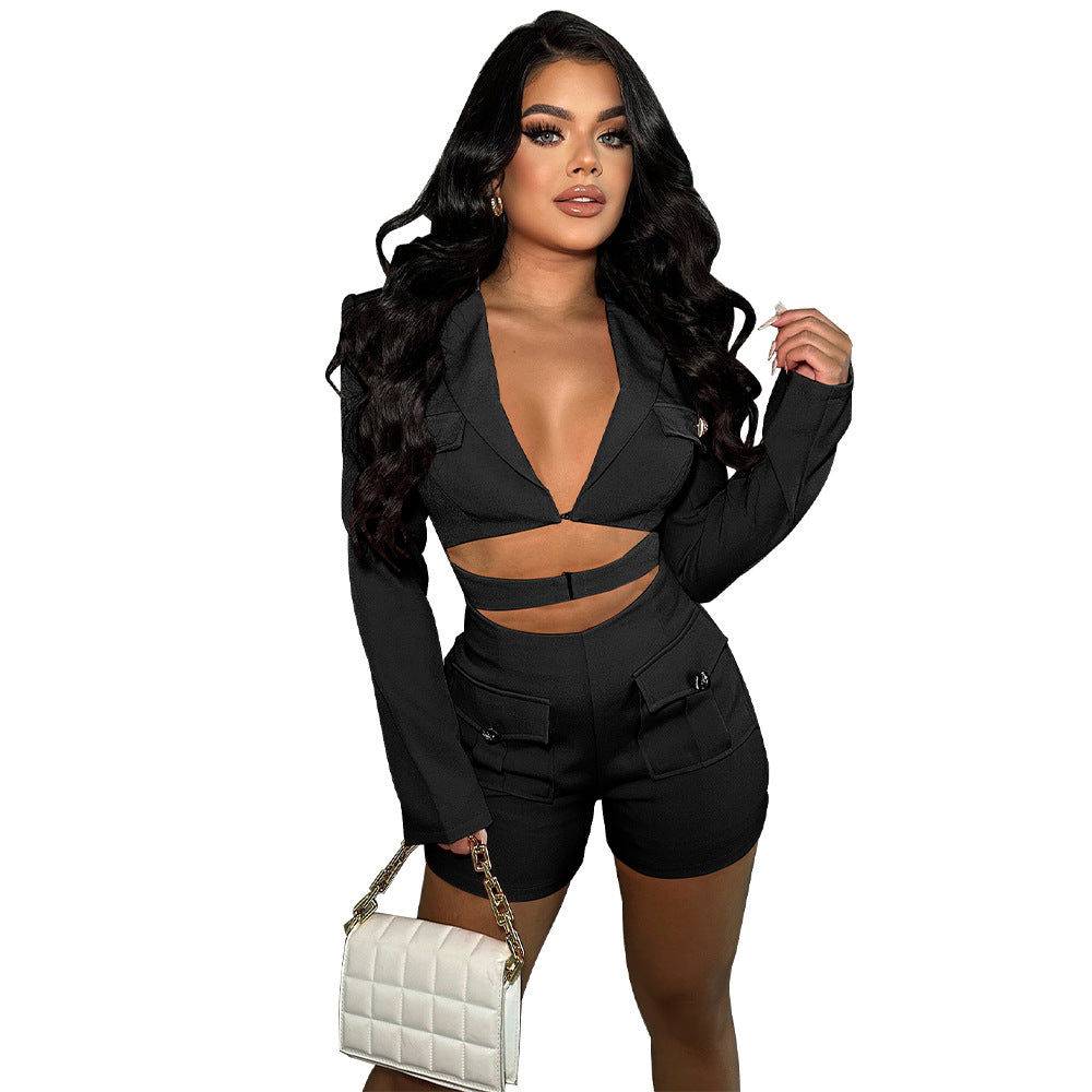 Women's Wear Pocket Sexy Deep V Solid Jumpsuits
